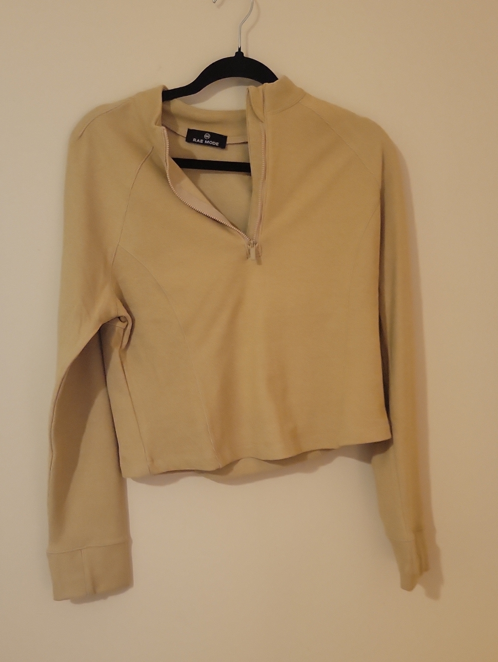 #79 Rae Mode Women's Cropped Quarter-Zip Butter Soft Sweatshirt in Beige